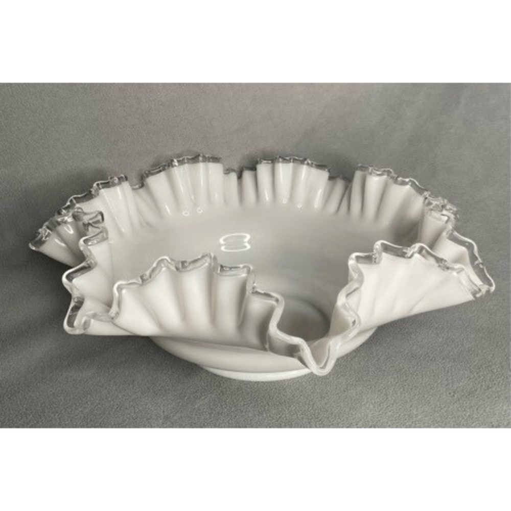 VTG Fenton Silver Crest Milk Glass Double‎ Crimped Large Bowl 12"x4" USA Glass